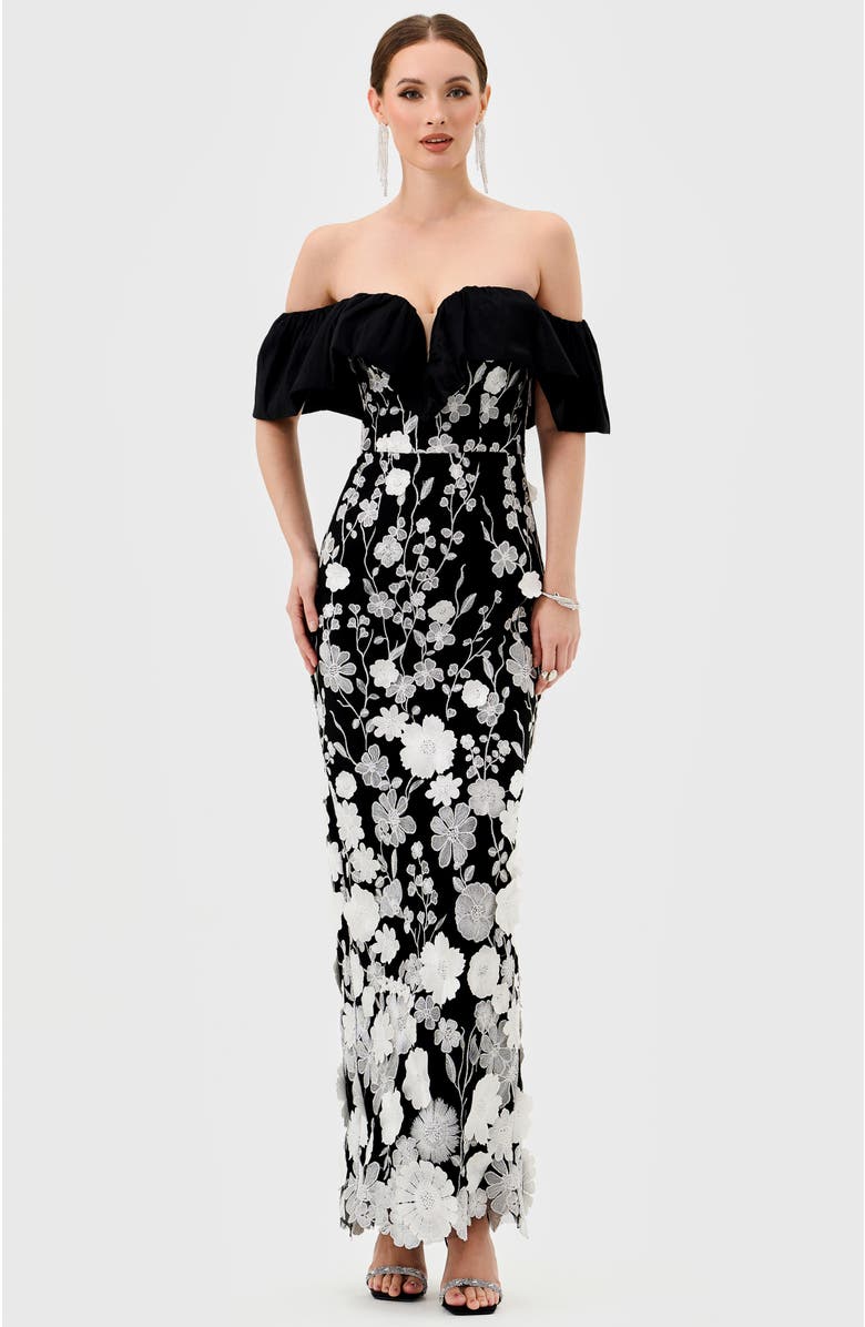 Bariano Halo Off Shoulder Maxi, Alternate, color, Black/White