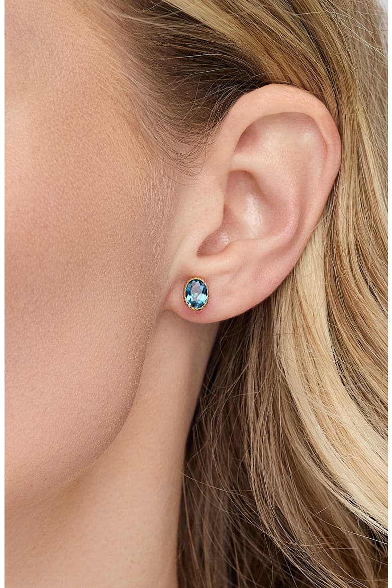 14K Gold Colors Blue Topaz Stud Earrings, Alternate, color, 14KY