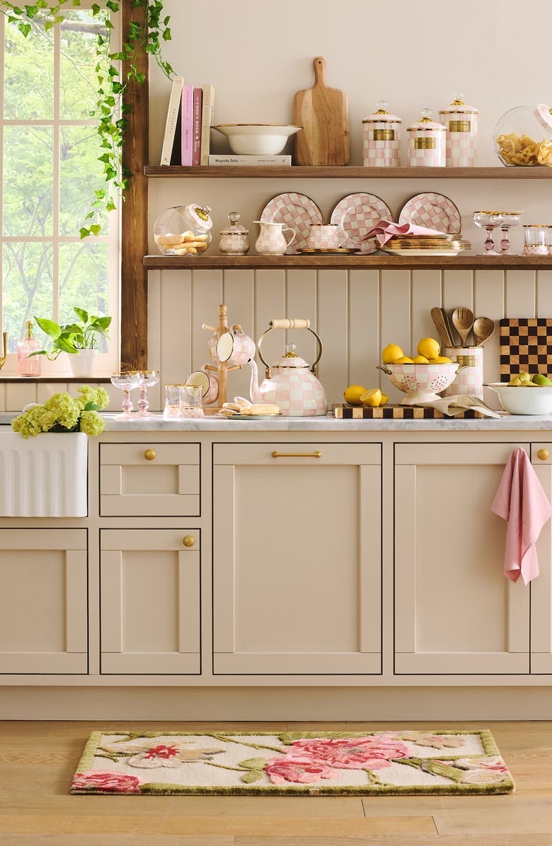 MACKENZIE CHILDS Rosy Check Enameled Steel 3-Quart Tea Kettle, Alternate, color, Pink/ White