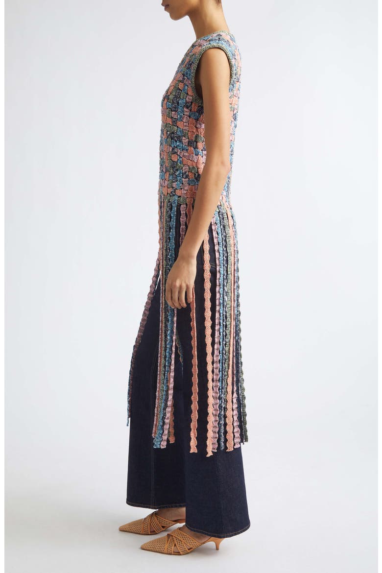 Victoria Macramé Knit Cotton Fringe Tank, Alternate, color, SUNWEAVE