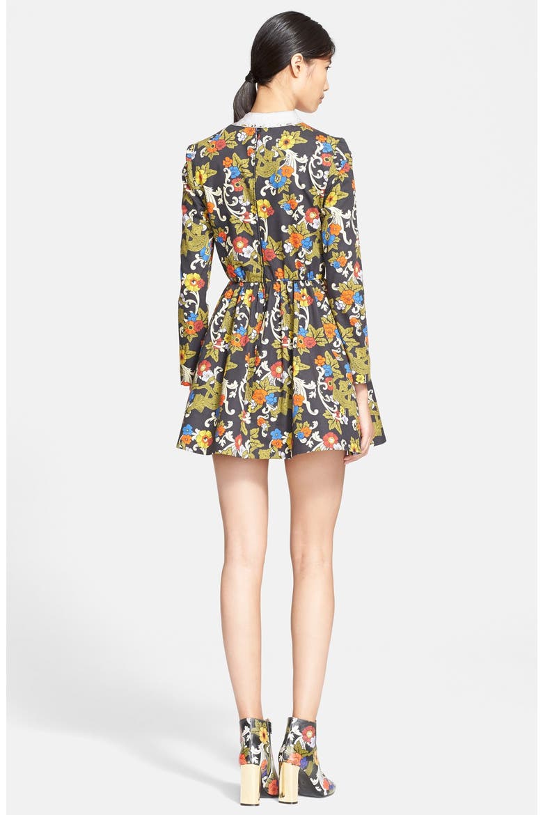 'Eris' Print Cotton Poplin Fit & Flare Minidress, Alternate, color, BLACK/ GREEN