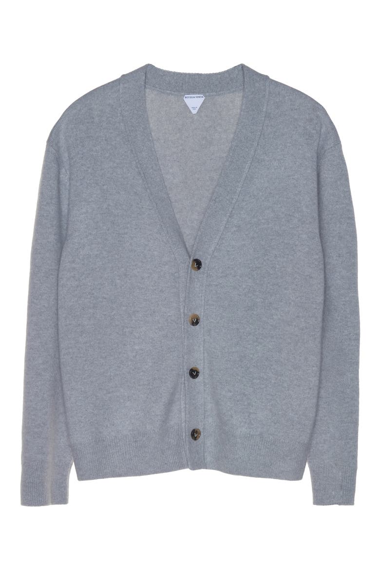 Intrecciato Patch Cashmere Blend Cardigan, Alternate, color, LIGHT GREY MELANGE