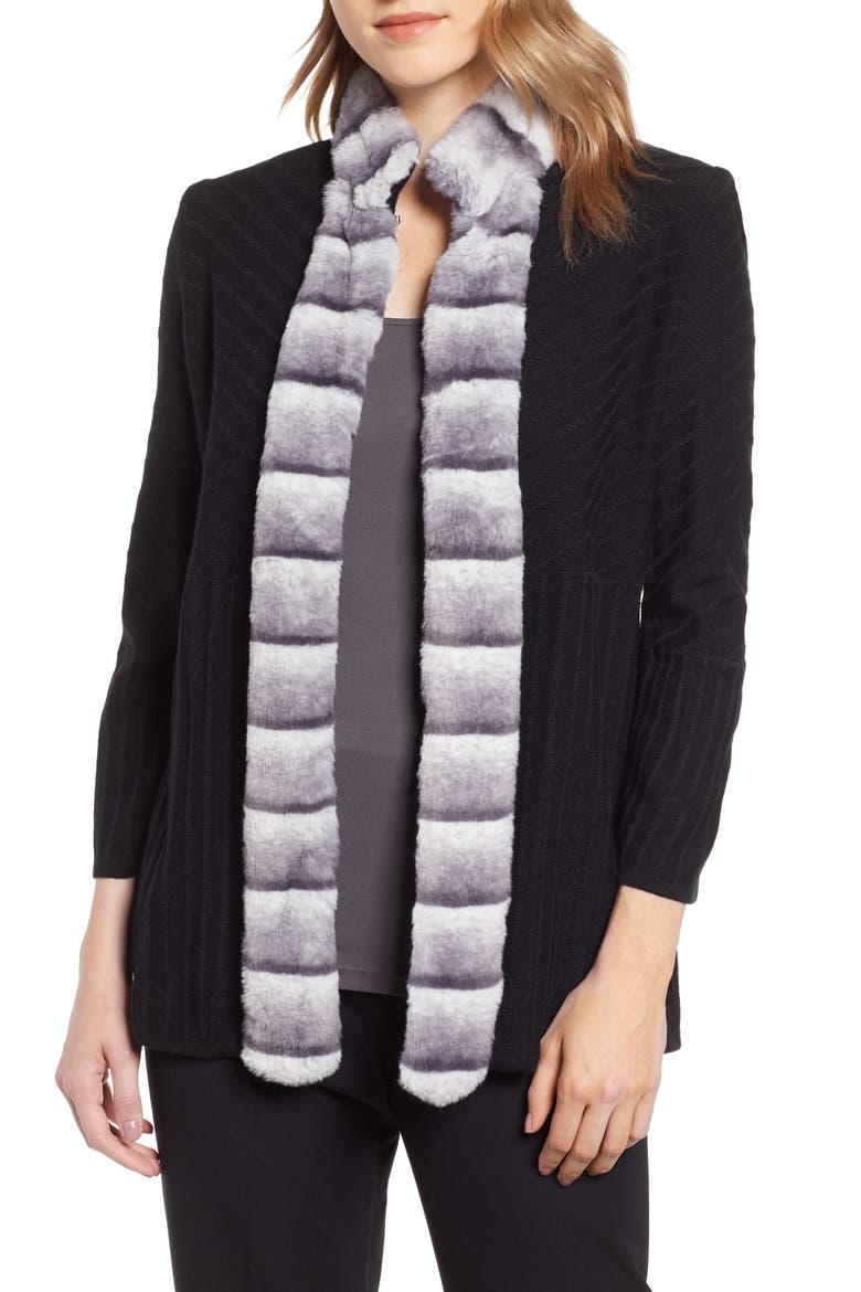 Faux Fur Trim Knit Jacket, Main, color, BLACK