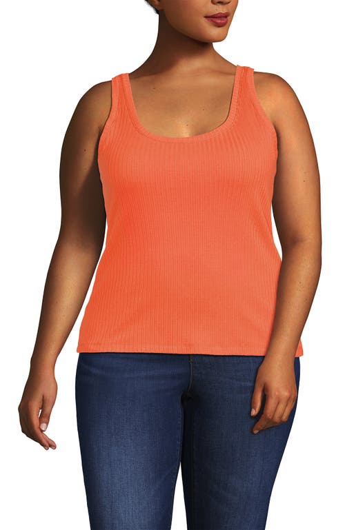 Lands' End Plus Size Pointelle Rib Uneck Tank In Orange