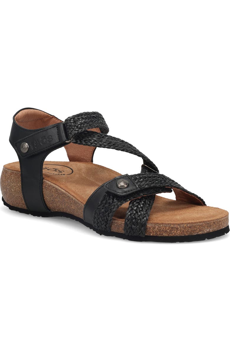 Taos 'Trulie' Wedge Sandal, Main, color, Black Leather