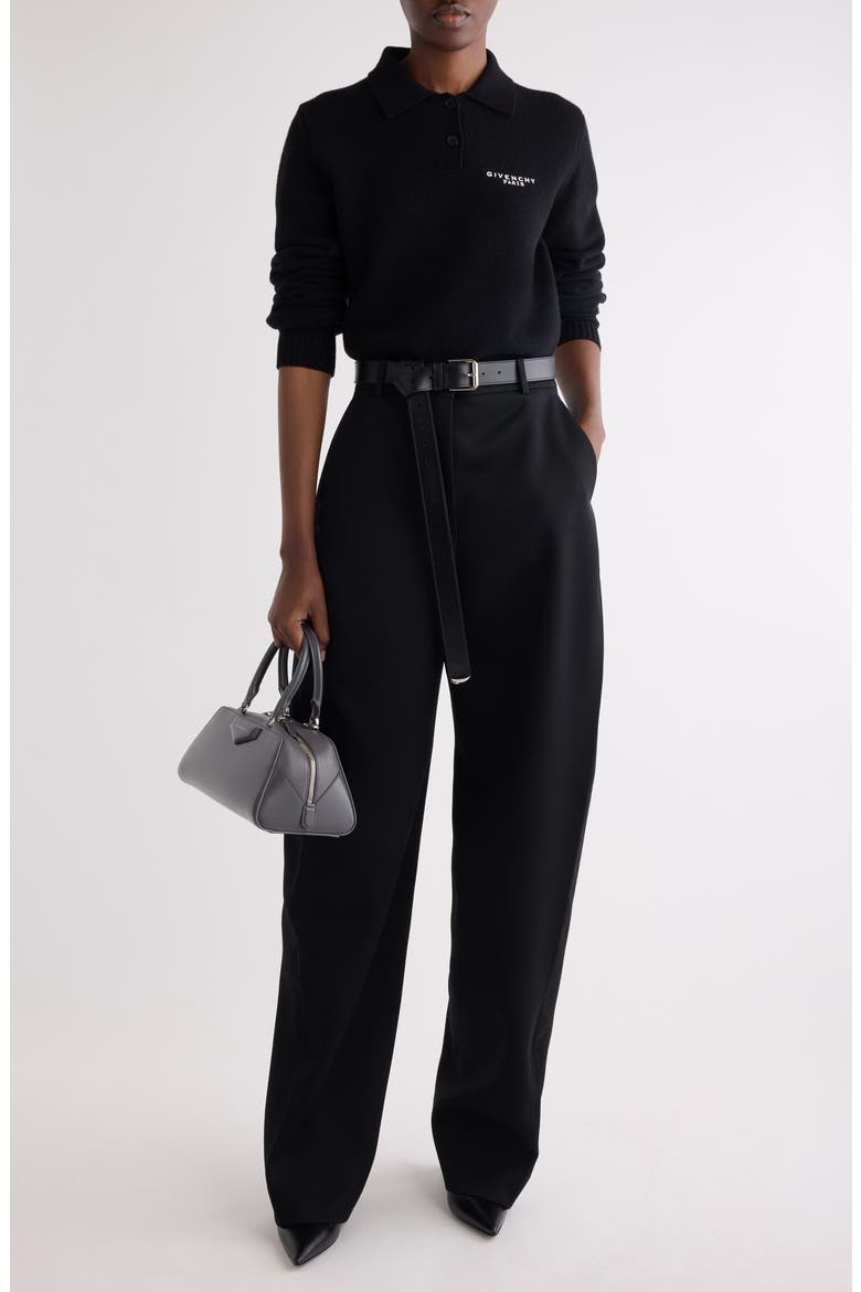 Long Sleeve Wool & Cashmere Polo, Alternate, color, BLACK