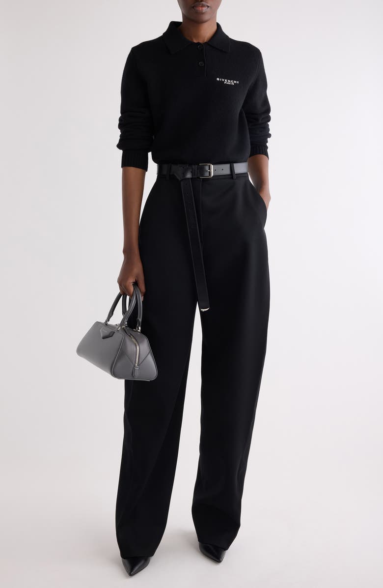 Givenchy Long Sleeve Wool & Cashmere Polo, Alternate, color, Black