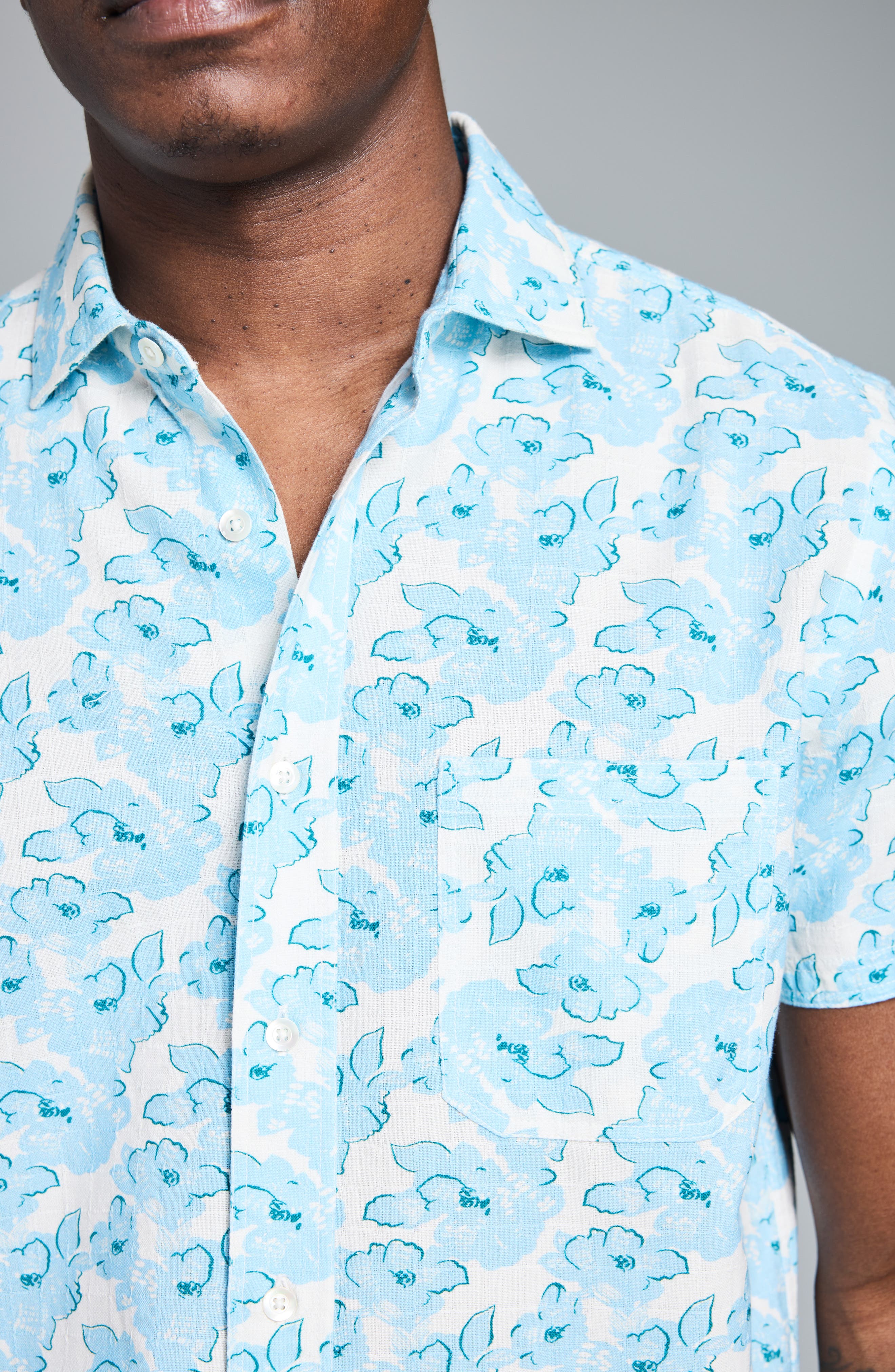 Painted Floral Short Sleeve Cotton Ripstop Button-Up Shirt - image 2