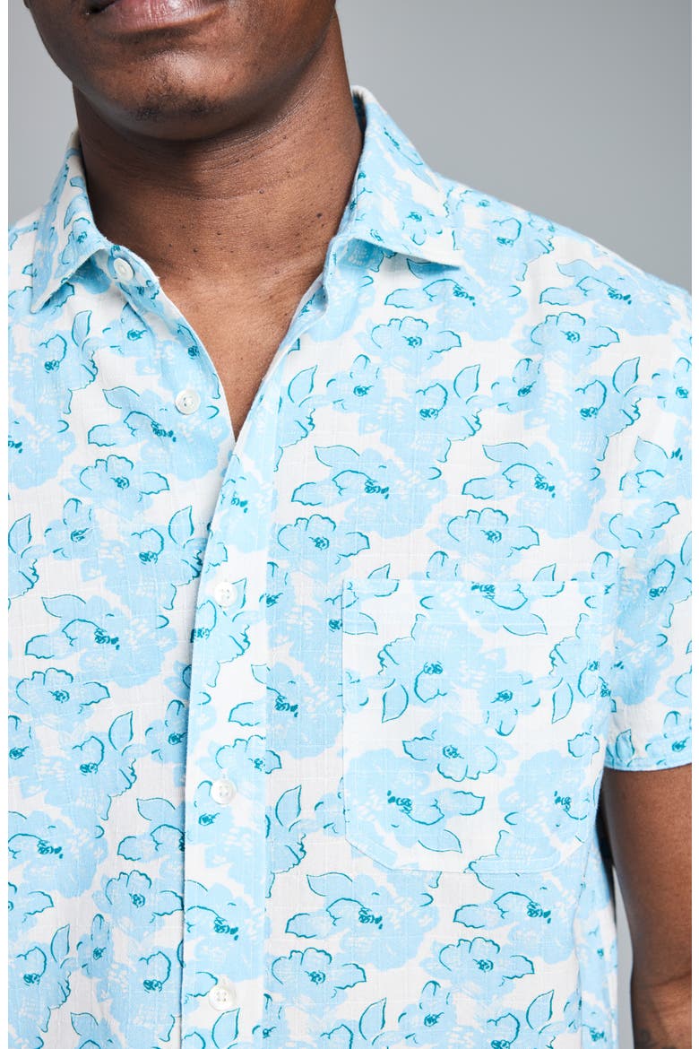 Painted Floral Short Sleeve Cotton Ripstop Button-Up Shirt, Alternate, color, SKY BLUE MULTI
