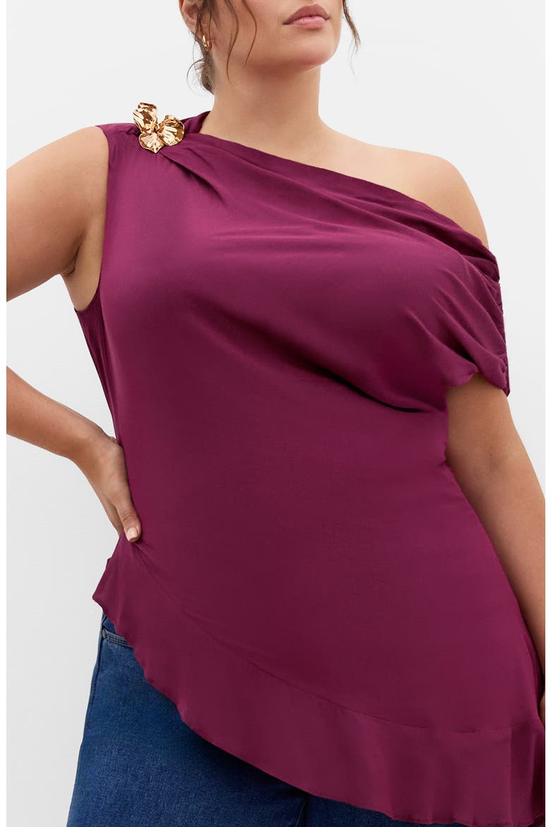 Kylie One-Shoulder Asymmetric Ruffle Top, Main, color, POMEGRANATE