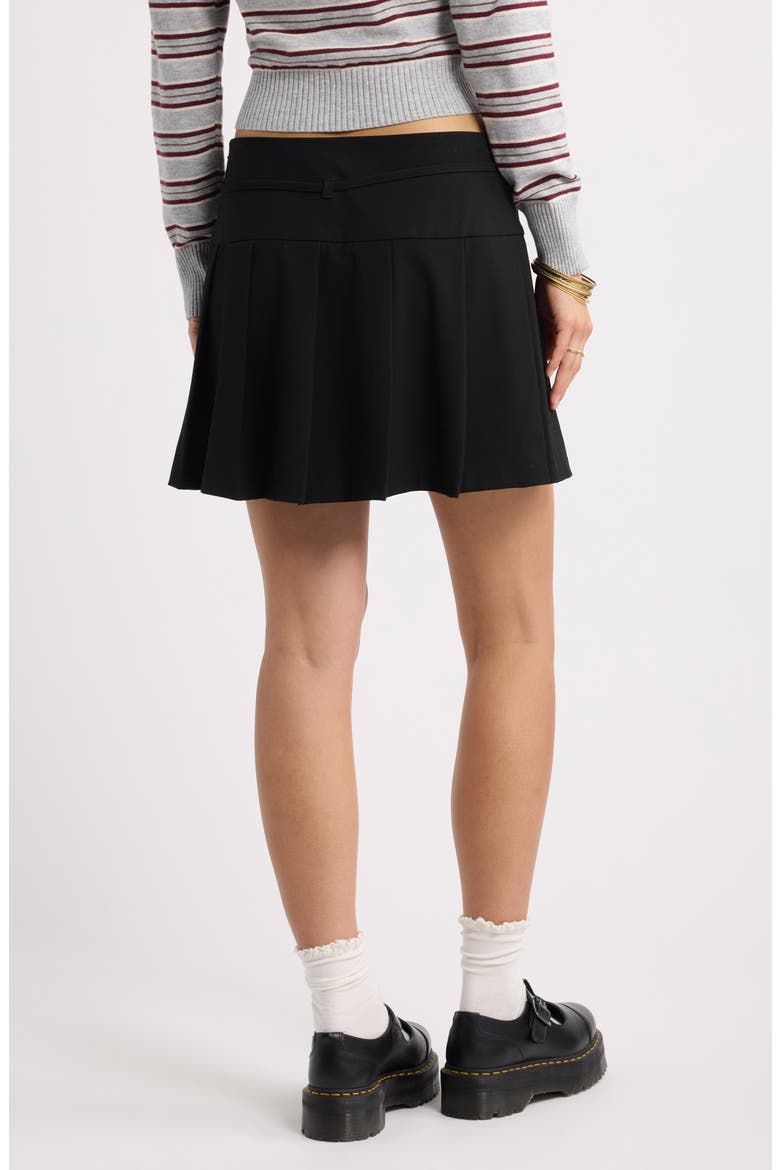 Pleated Belted Plaid Minskirt, Alternate, color, BLACK
