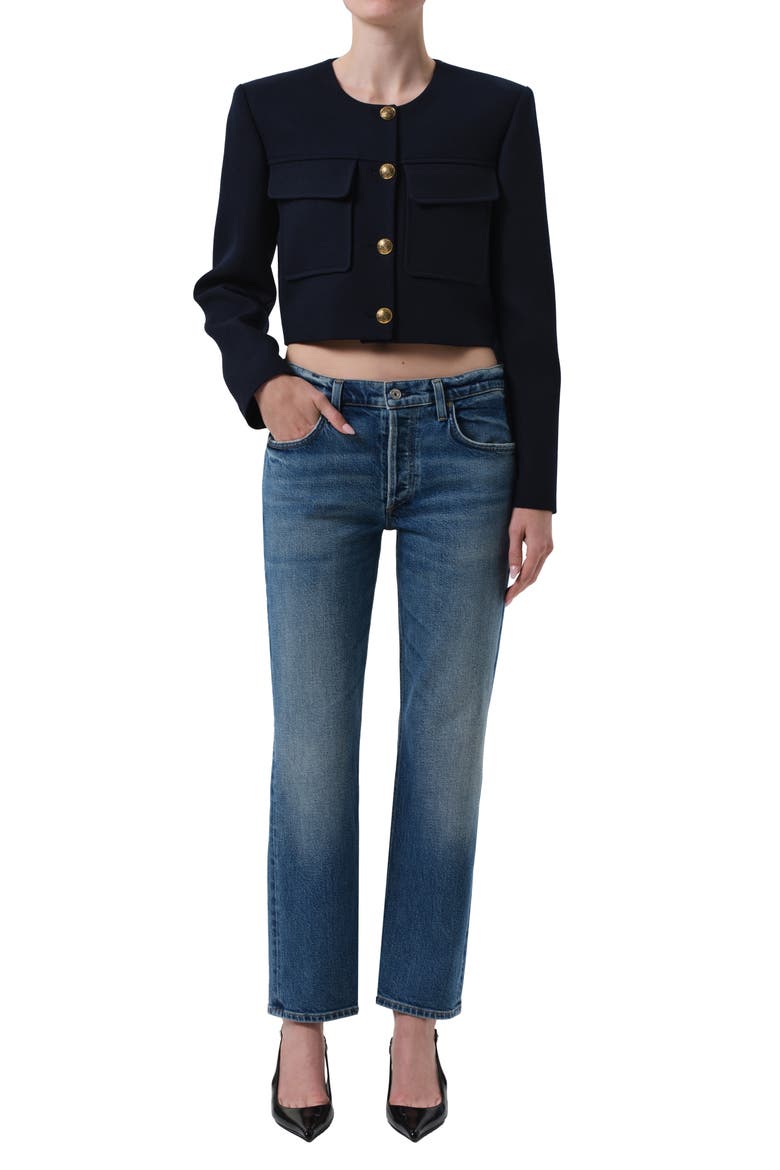 Sophia Crop Wool Jacket, Alternate, color, NAVY