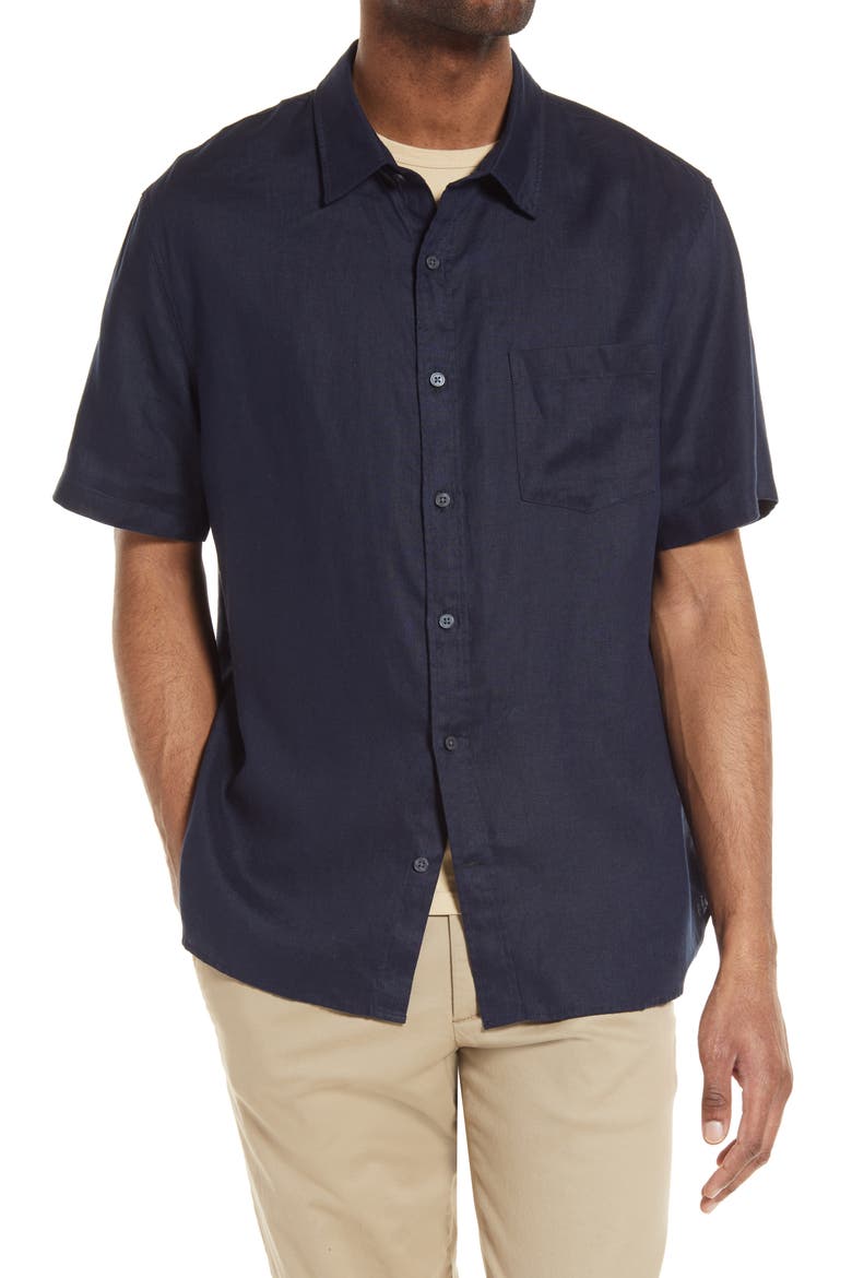 Classic Fit Short Sleeve Linen Shirt, Alternate, color, COASTAL