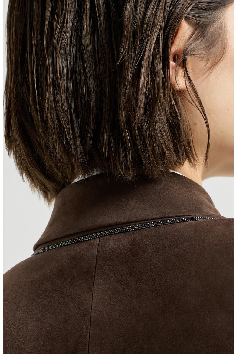 Suede blazer with monili, Alternate, color, Rust Brown
