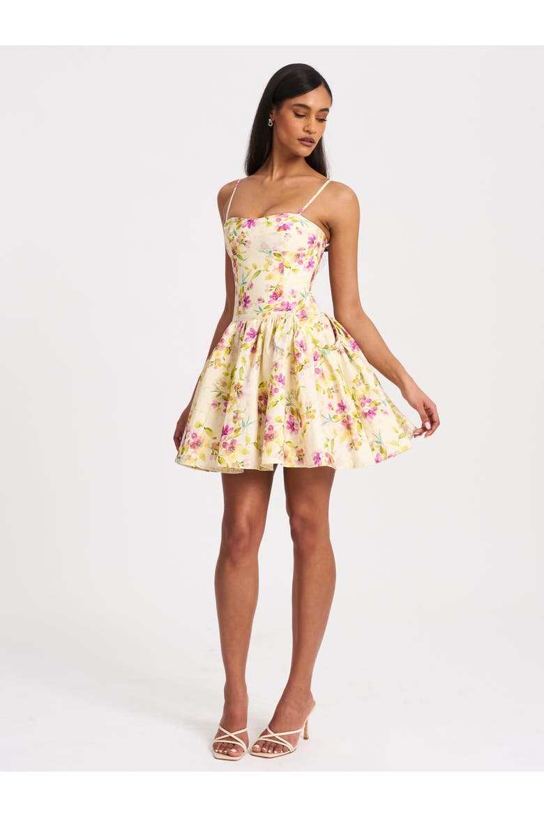 Valda Print Linen Mini Dress with Pockets, Alternate, color, Yellow pink floral print