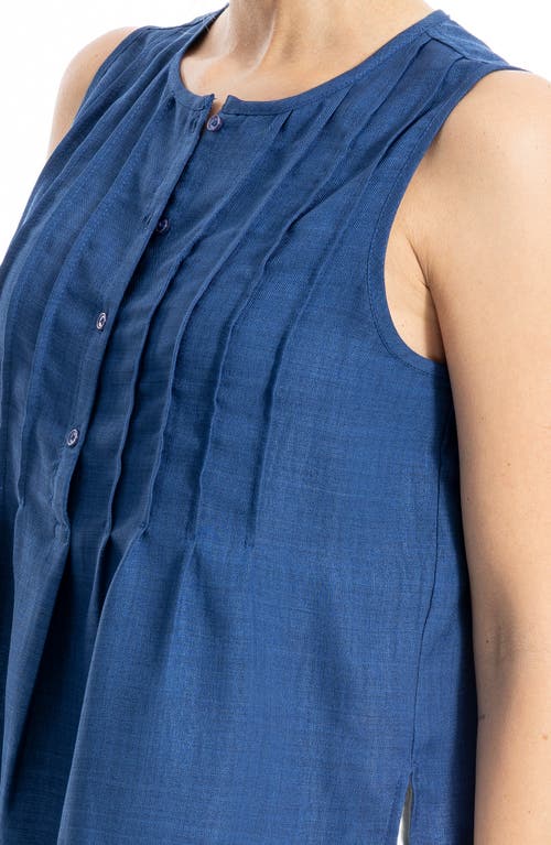 Max Studio Pintuck Crinkle Sleeveless Top In Blue