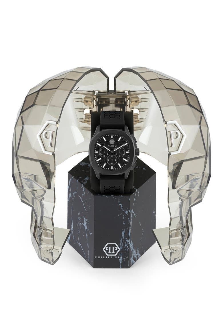 Spectre Chronograph Silicone Strap Watch, 44mm, Alternate, color, IP BLACK