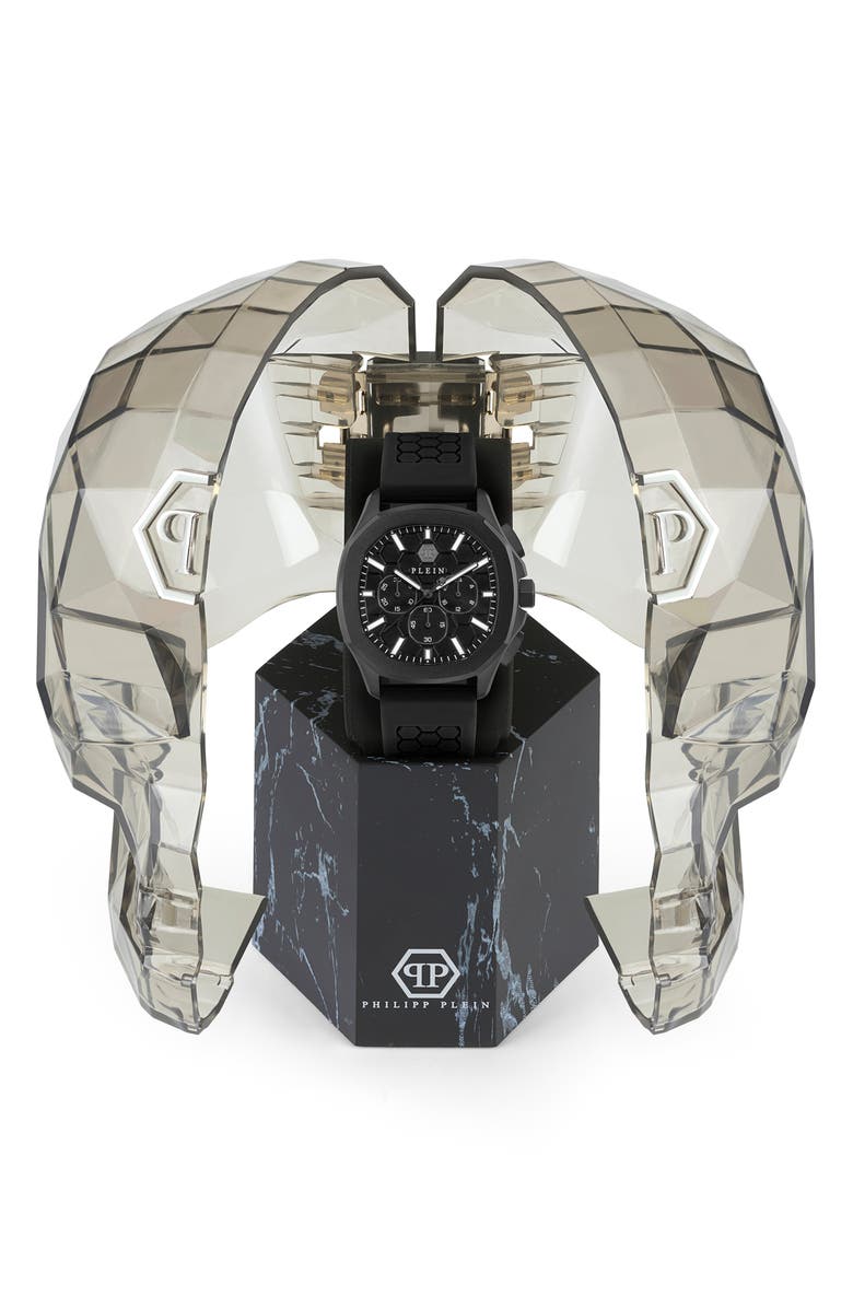 PHILIPP PLEIN Spectre Chronograph Silicone Strap Watch, 44mm, Alternate, color, Ip Black