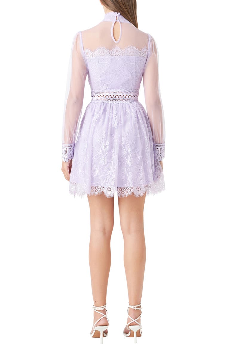 Mixed Lace Long Sleeve Cocktail Dress, Alternate, color, LILAC
