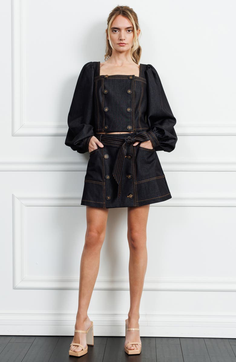 CIEBON Elma Faux Denim Miniskirt, Alternate, color, Black