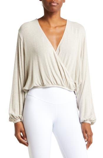 Shop Beyond Yoga Wrapped Up Pullover In Oatmeal
