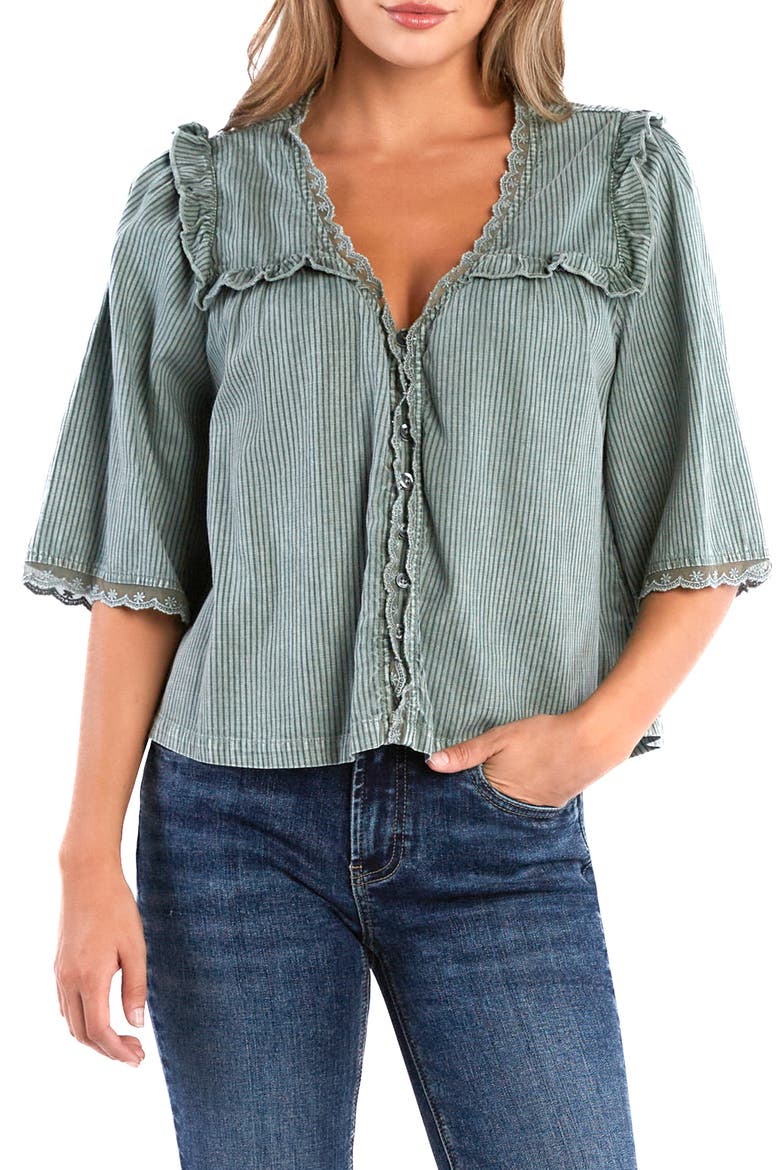 Juliet Lace & Ruffle Cotton Blend Top, Main, color, ARMY RR STRIPE