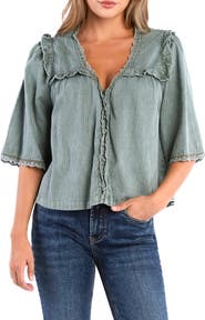 Billy T Juliet Lace & Ruffle Cotton Blend Top