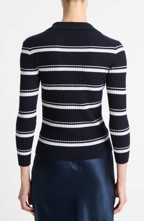 Vince Stripe Mulberry Silk-blend Polo Top In Coastal/off White