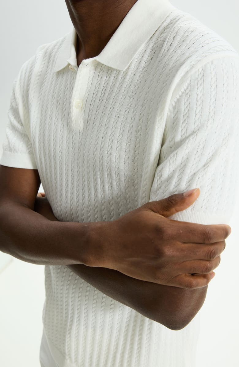 Cable Short Sleeve Cotton Blend Polo Sweater