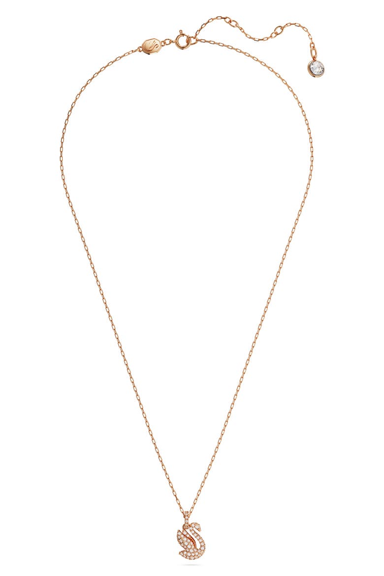 Pavé Crystal Swan Pendant Necklace, Alternate, color, WHITE/ ROSE GOLD