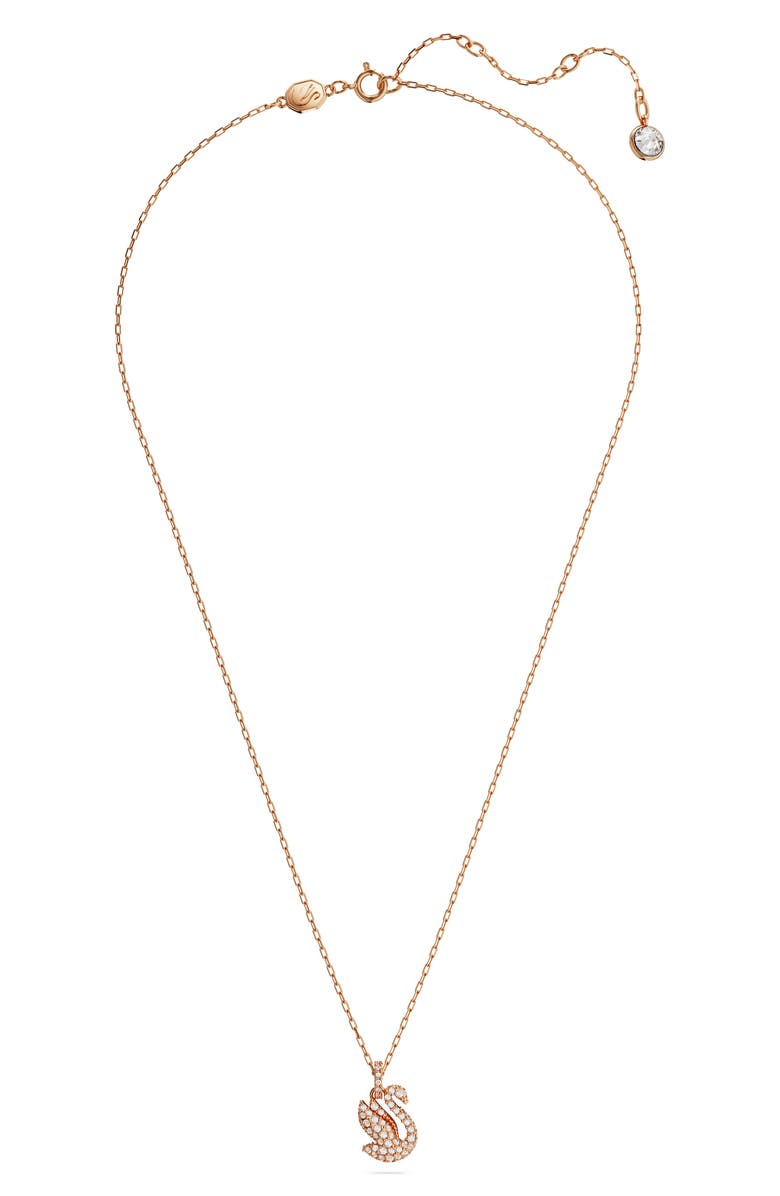 Swarovski Pavé Crystal Swan Pendant Necklace, Alternate, color, White/ Rose Gold