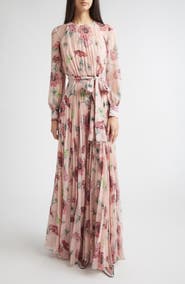 Erdem Floral Long Sleeve Pleatable Voile Gown
