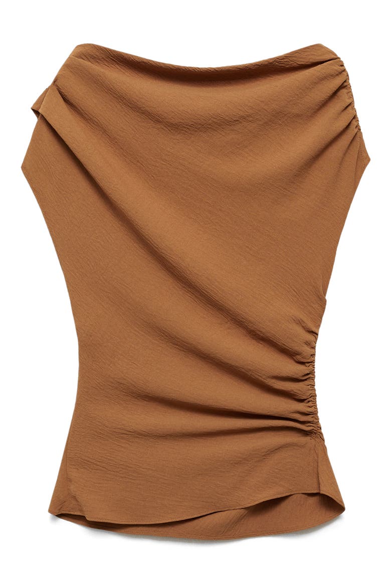 Asymmetric Off the Shoulder Ruched Top, Alternate, color, DARK BROWN