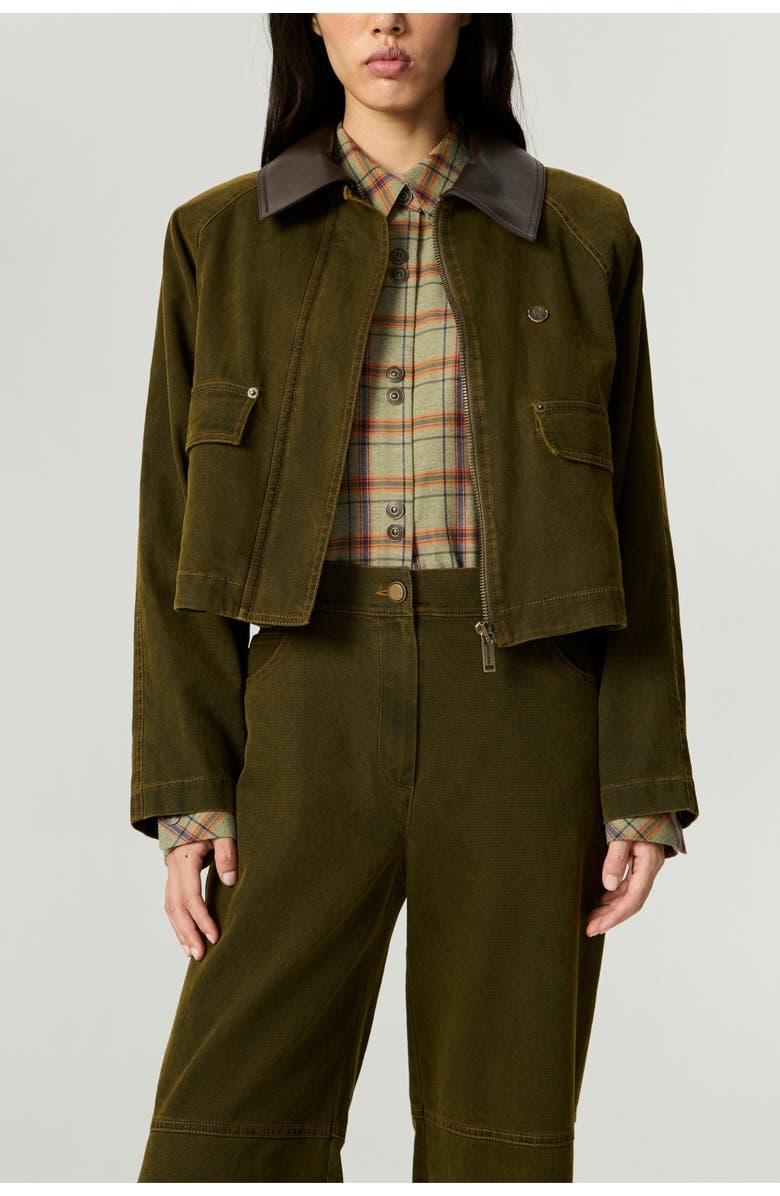 Nocturne Contrast Collar Utility Cropped Jacket, Alternate, color, Khaki