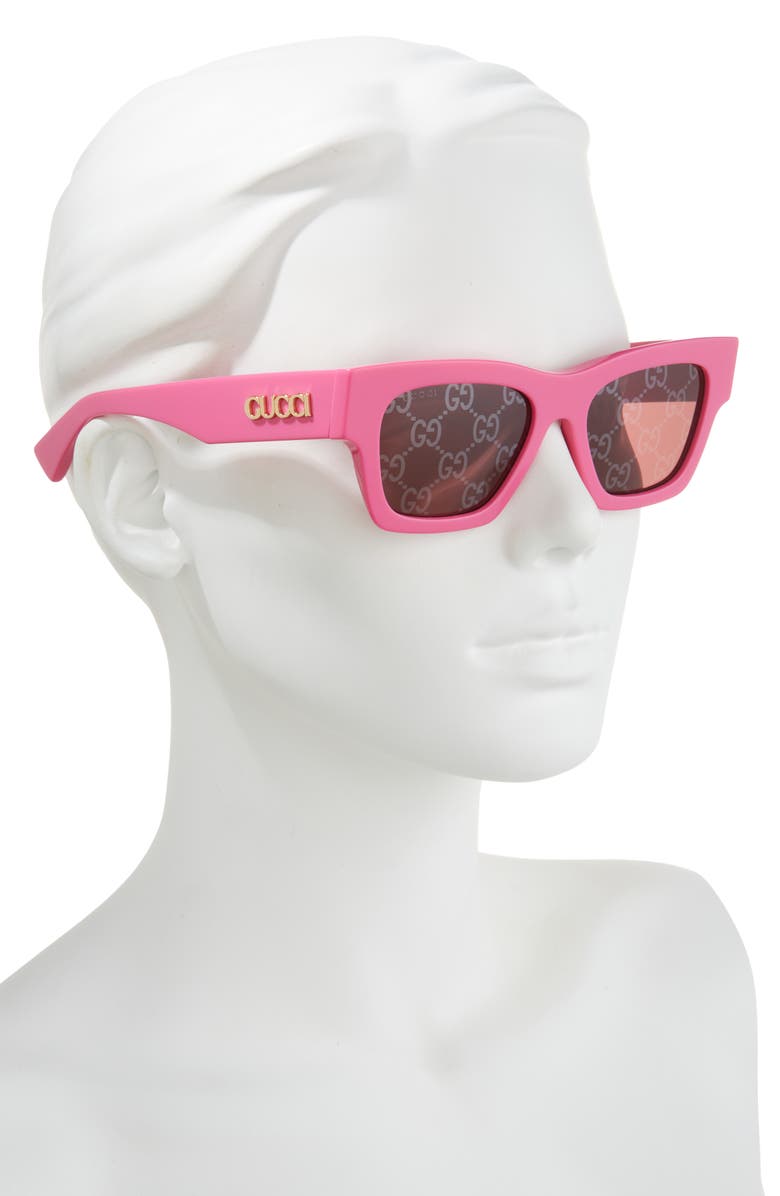 Gucci 52mm Rectangular Sunglasses, Alternate, color, Fuchsia
