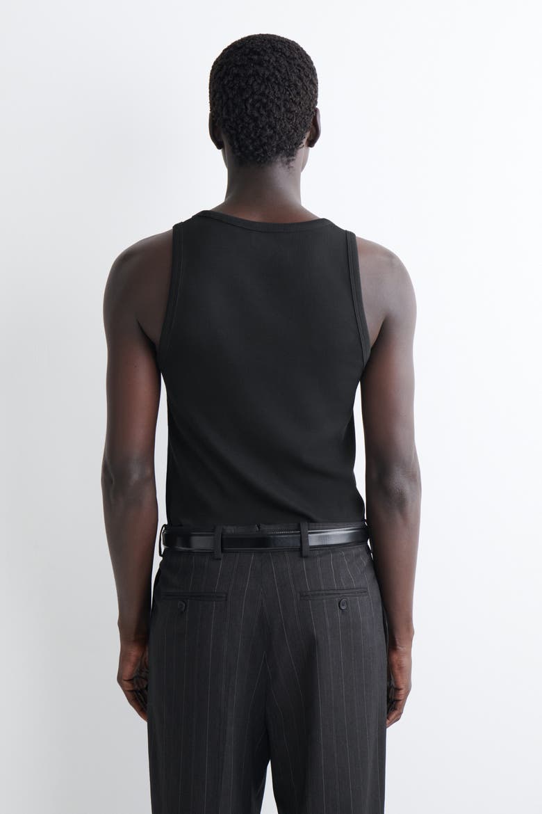 Slim Ribbed Cotton Tank Top, Alternate, color, BLACK