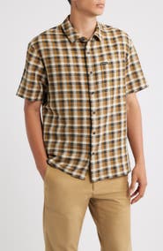 Brixton Cru Plaid Linen Blend Short Sleeve Shirt