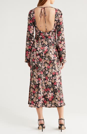 Gladys Floral Scoop Back Long Sleeve Midi Dress
