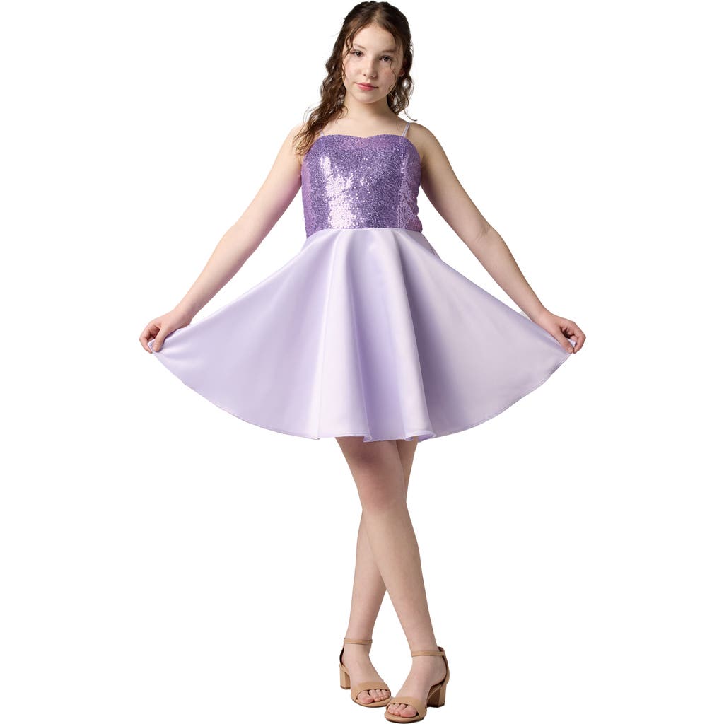 Un Deux Trois Girl's Sequin & Satin Combo Dress In Blue