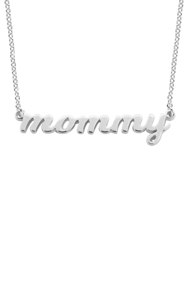 Tiny Tags Script Mommy Pendant Necklace, Main, color,