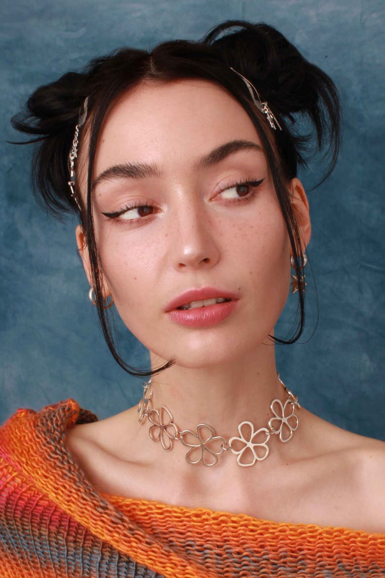 Daisy Flower Choker, Alternate, color, Silver