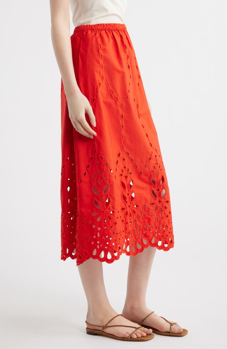Madewell Embroidered Midi Skirt, Alternate, color, Wild Poppy
