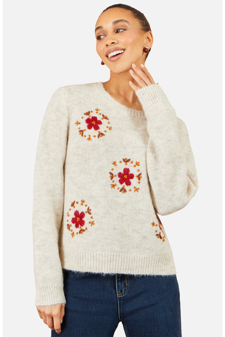 Patch Floral Embroidered Relaxed Jumper, Alternate, color, Ivory