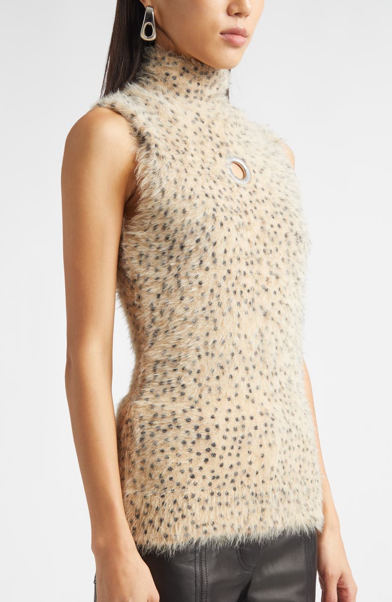 Rabanne Sleeveless Brushed Knit Turtleneck Sweater, Alternate, color, Beige/ Polka Dots