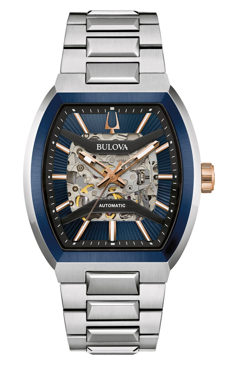 BULOVA Maquina Silverton Skeleton Dial Automatic Bracelet Watch, 40mm, Main, color,