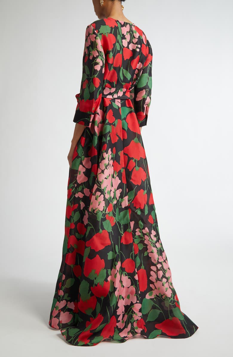 Carolina Herrera Floral Print Silk Gazar Trench Gown, Alternate, color, 