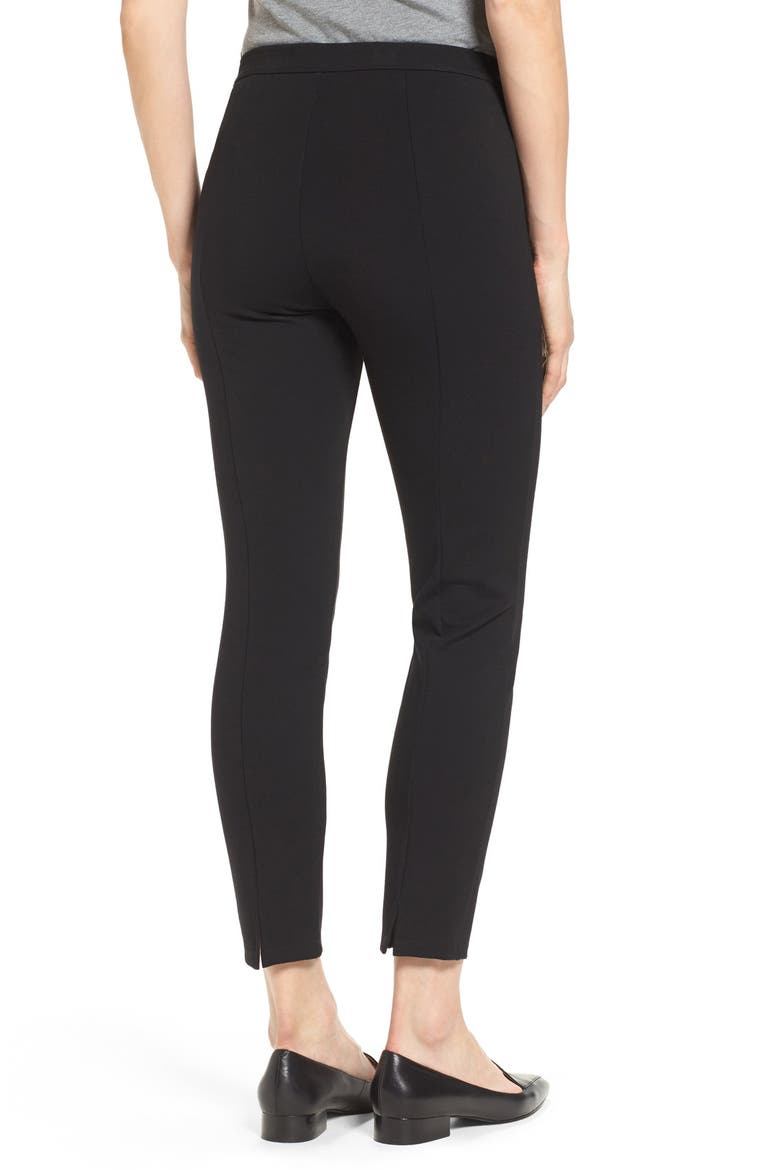 SIDE ZIP PONTE PANT, Alternate, color, BLACK