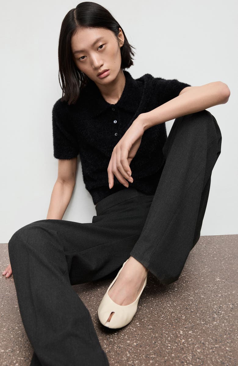 MANGO Faux Fur-Effect Polo Sweater, Alternate, color, Black