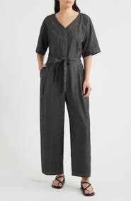 Eileen Fisher Wide Leg Organic Cotton Twill Jumpsuit