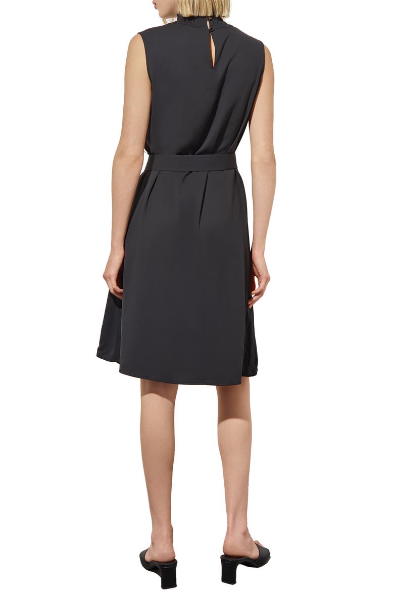 Smocked Mock Neck Crêpe de Chine Dress, Alternate, color, BLACK